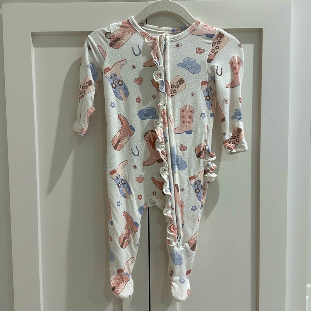 Angel Dear White and Pink Cowboy Print Footie